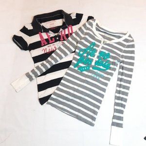 2 Aéropostale Henley Striped Tops Size Medium Logo Bundle Set
